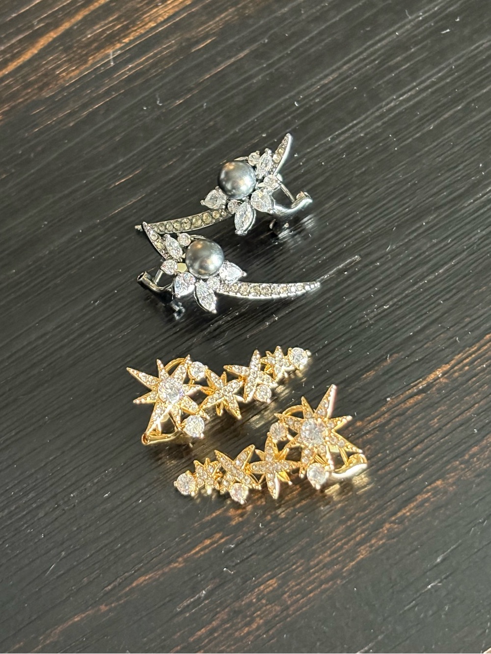 Gold and Silver Star & Pearl Ear Climbers - Women Jewelry